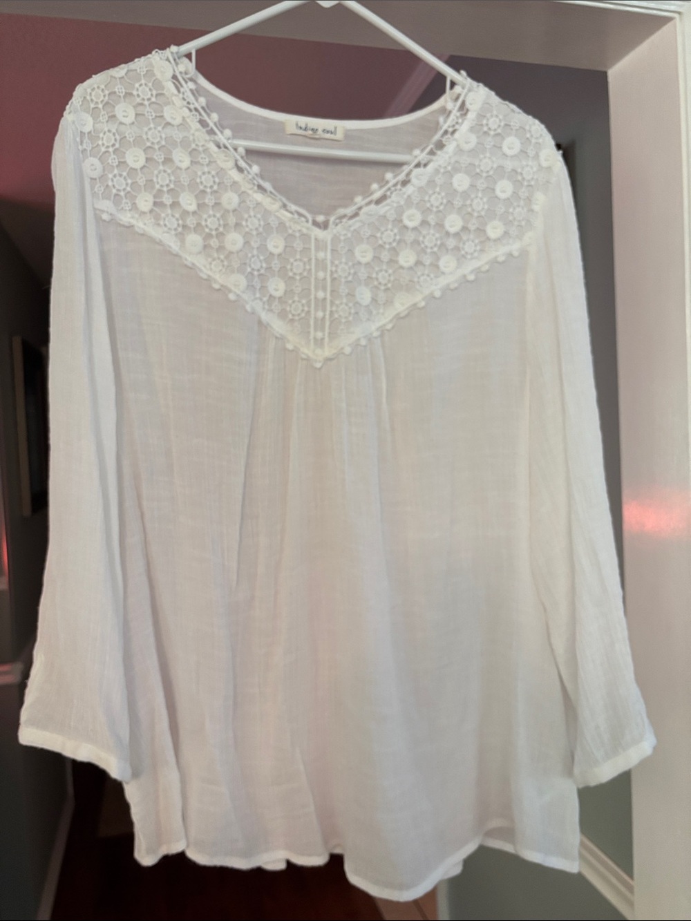 Indigo Soul White Crochet Yoke Tunic Blouse